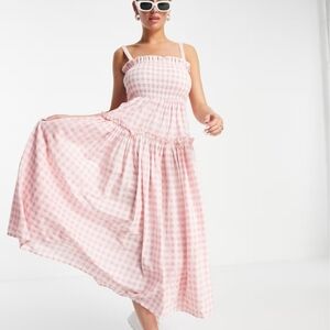 ASOS DESIGN Pink Gingham Cotton Summer Dainty Coquette Maxi Dress Size 6